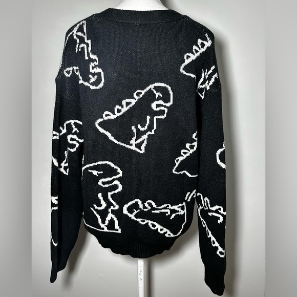 Cute Kawaii Cartoon Dinosaur Print Long Sleeve Loose Knitted Cardigan w Buttons - Picture 2 of 11